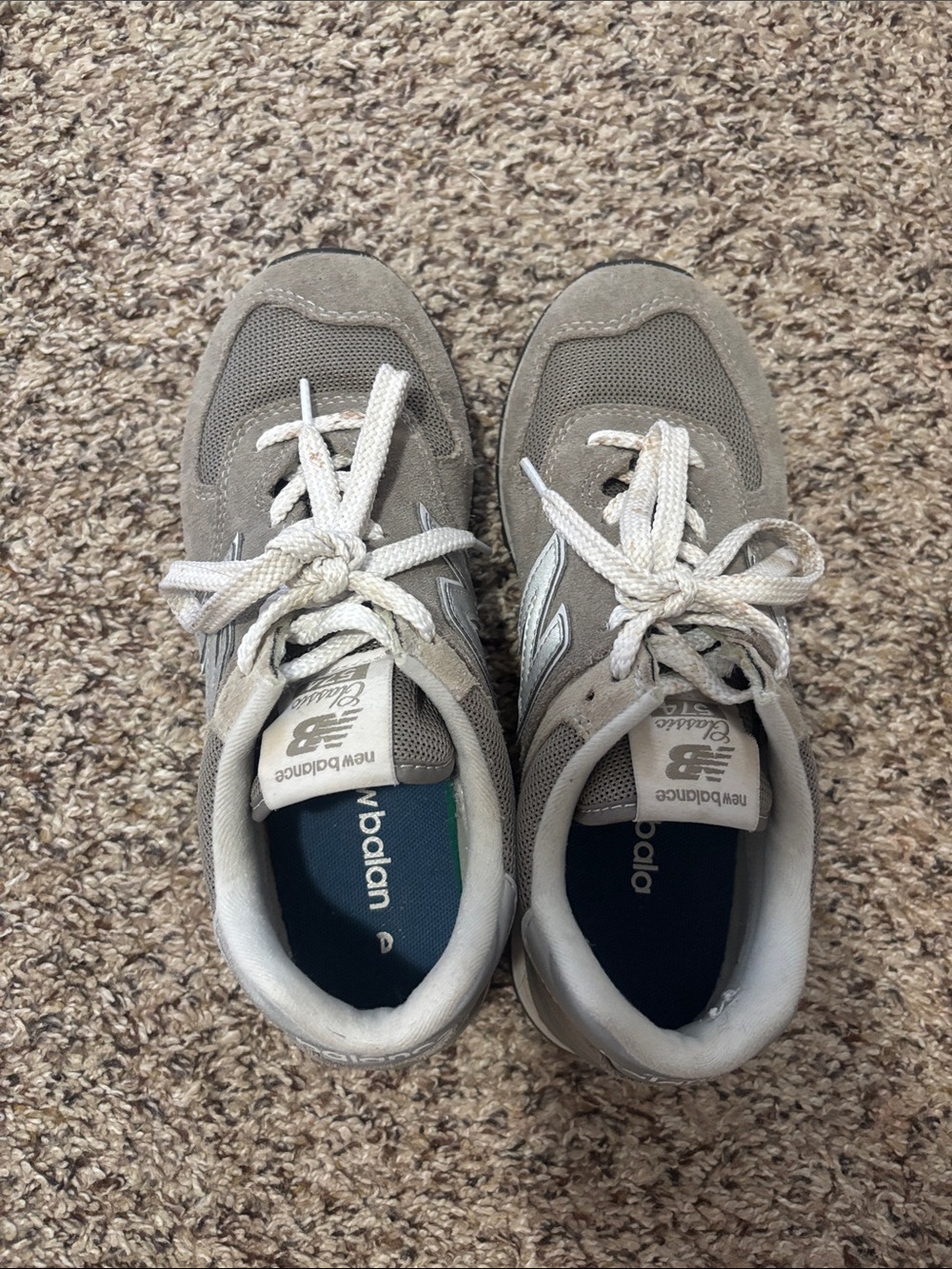 New Balance Kids Gray and White Suede Mesh Sneakers